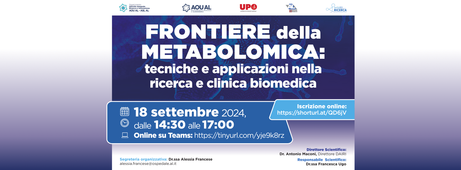 Evento online “Frontiere della Metabolomica: tecniche e applicazioni nella ricerca e clinica biomedica”