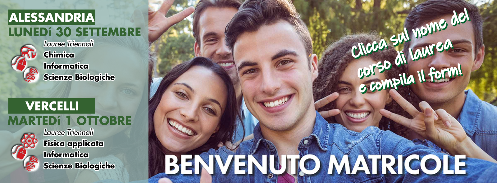 Benvenuto matricole! Lunedì 30 Settembre ad Alessandria  e martedì 1 ottobre a Vercelli