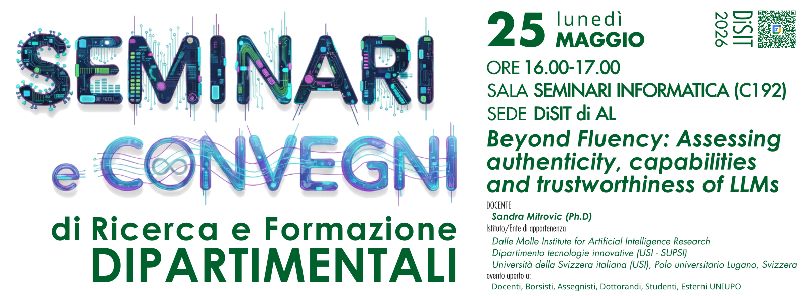 SEMINARIO DiSIT Lunedì 25.05.2026 ore 16.00 SALA SEMINARI INFORMATICA (C192)