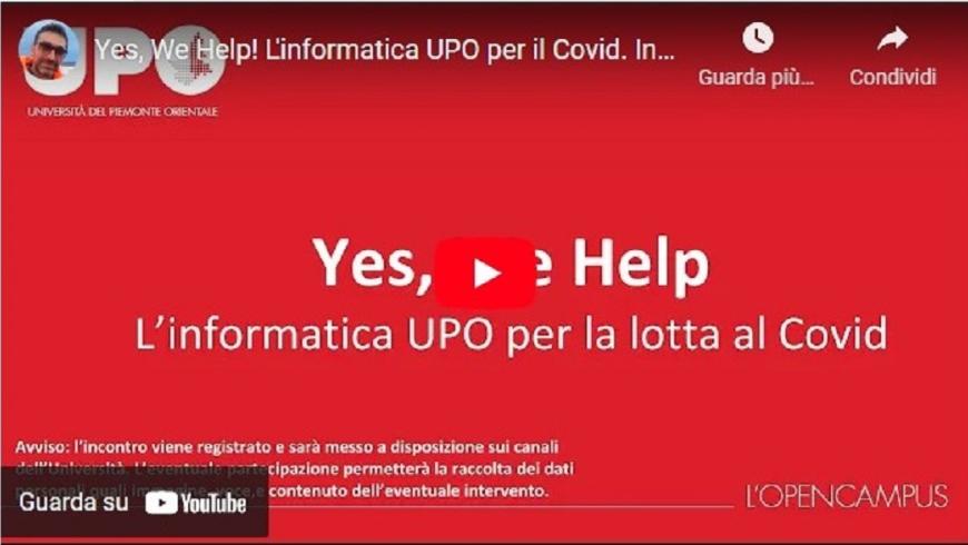 Yes, We Help! L'informatica (e gli Informatici) UPO per la COVID-19